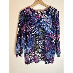 Talbots XL 100% Pure Cashmere Sweater Pullover Floral Knit 3/4 Length Sleeve